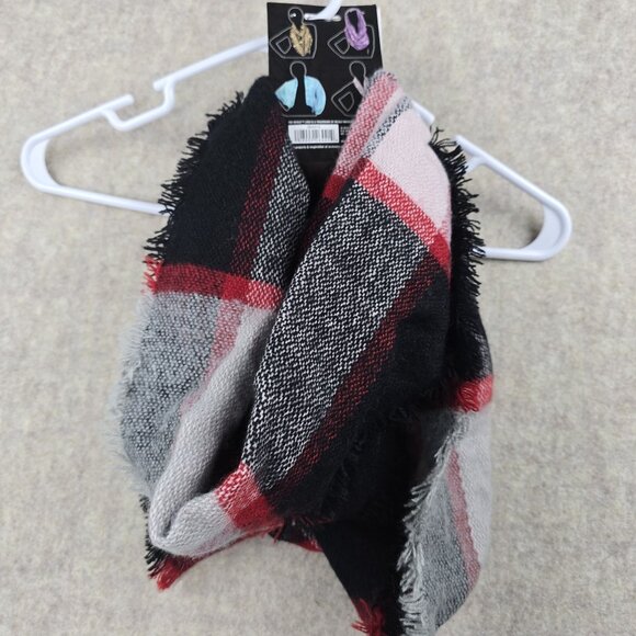 Nicole Infinity Scarf Plaid Pattern Woven Black/Red/Gray Soft - Picture 3 of 4